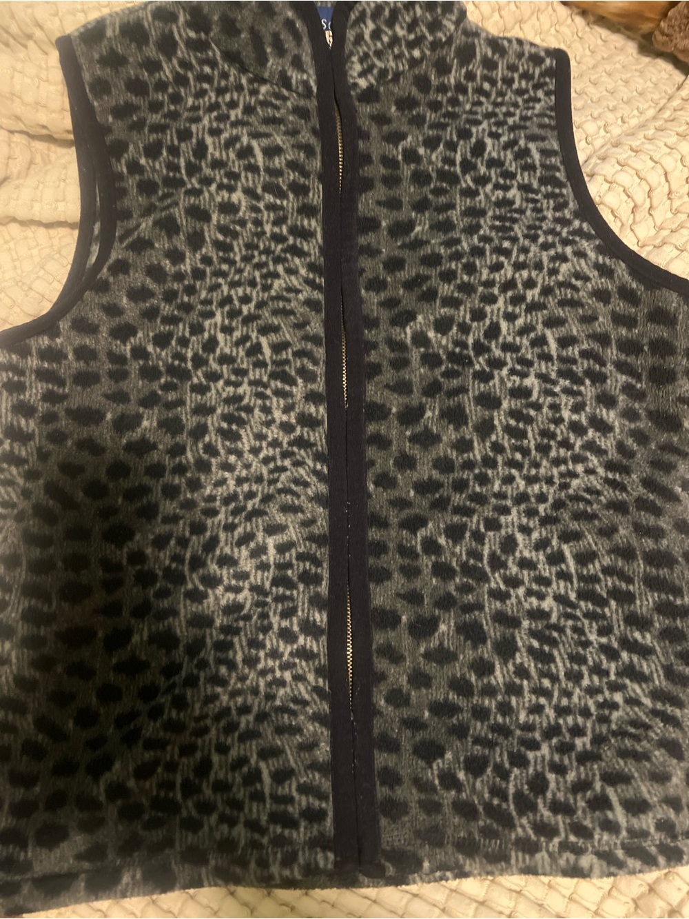 Karen Scott Gray and Black Leopard-Print Fleece Vest